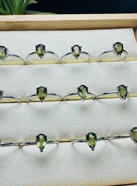 好记水晶捷克陨石刻面水滴戒指s925银镶嵌高级复古随机发送朋友