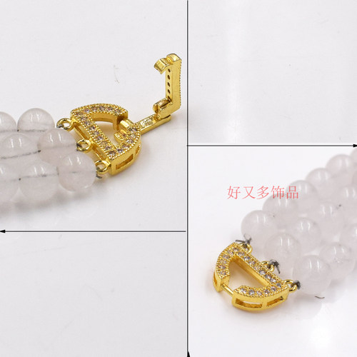 DIY饰品配件扣子微镶锆石奢三排扣百搭珍珠项链扣头手链扣连接扣 - 图1