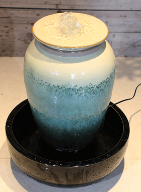 陶瓷美式风喷泉钛白翡翠绿大摆件