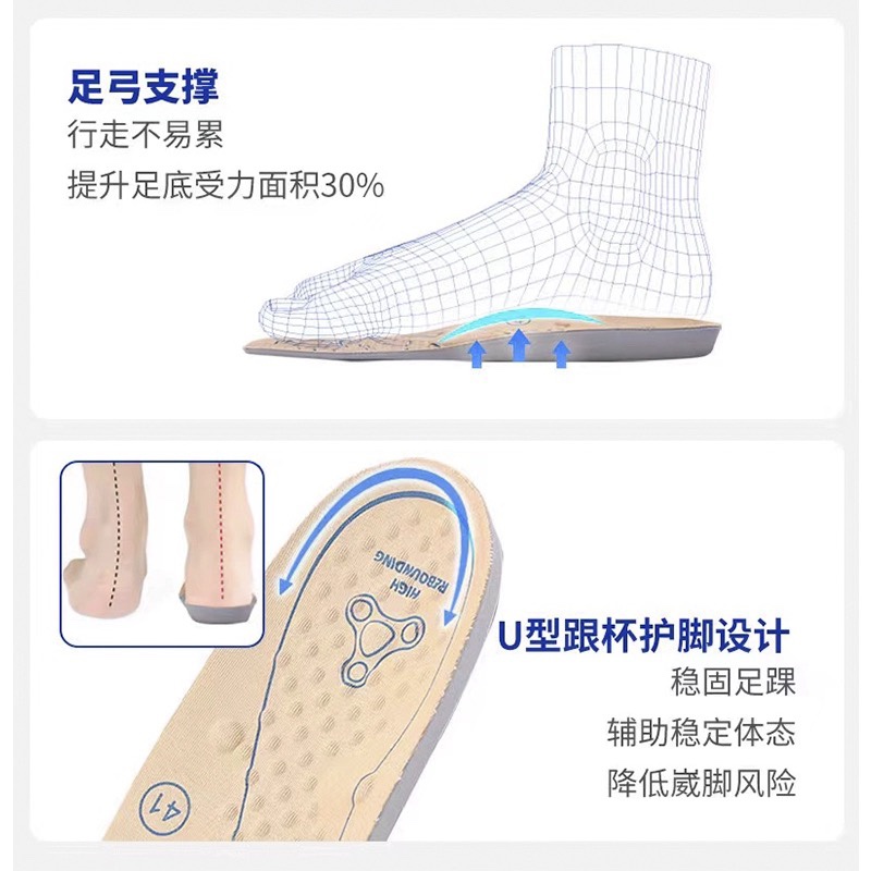 足行健正品高弹按摩鞋垫男女款吸汗久站神器运动缓震扁平足支撑 - 图1