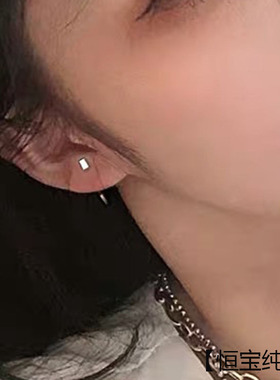 s999纯银方块耳钉防过敏