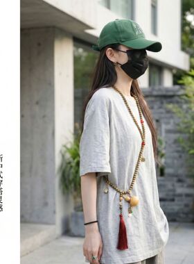 网红同款新中式葫芦斜挎链绿檀木串珠长款项链国风手机挂链女背链