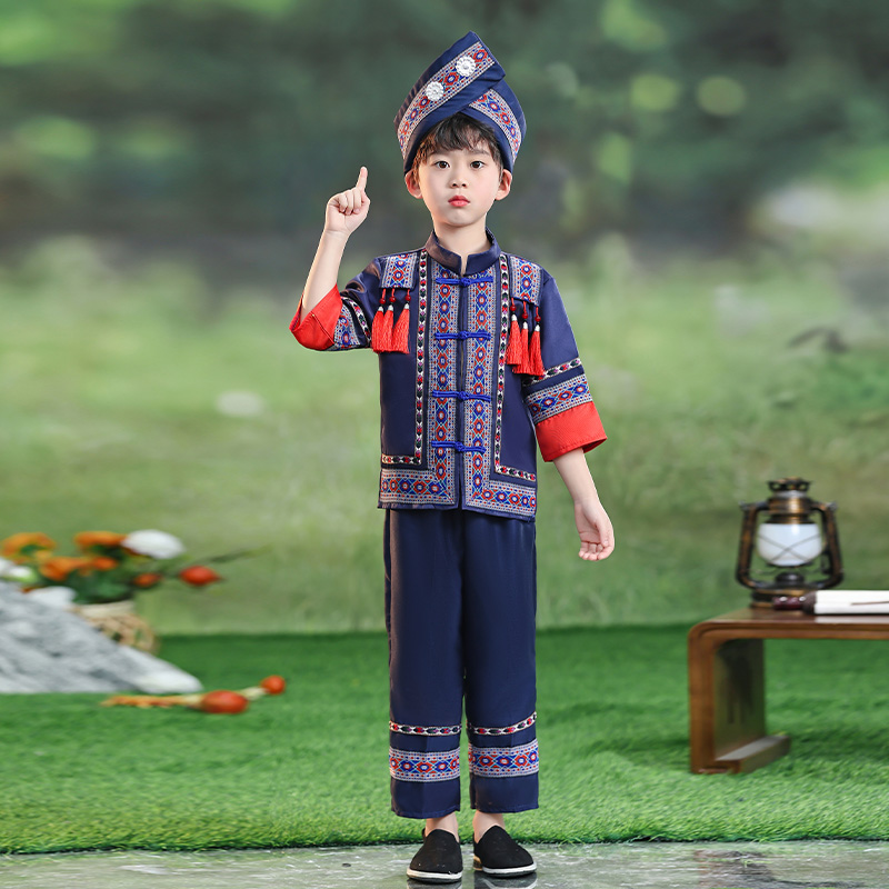 三月三少数民族服装儿童广西壮族舞蹈服装傣族土家族男童演出服饰