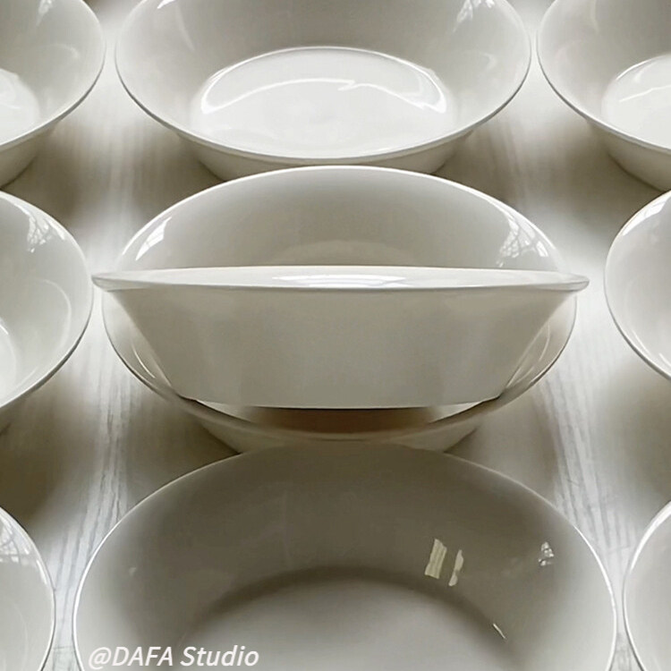 韩式ins风6.5寸弯边敞口白色深盘汤菜盘沙拉碗水果盘家用一人食