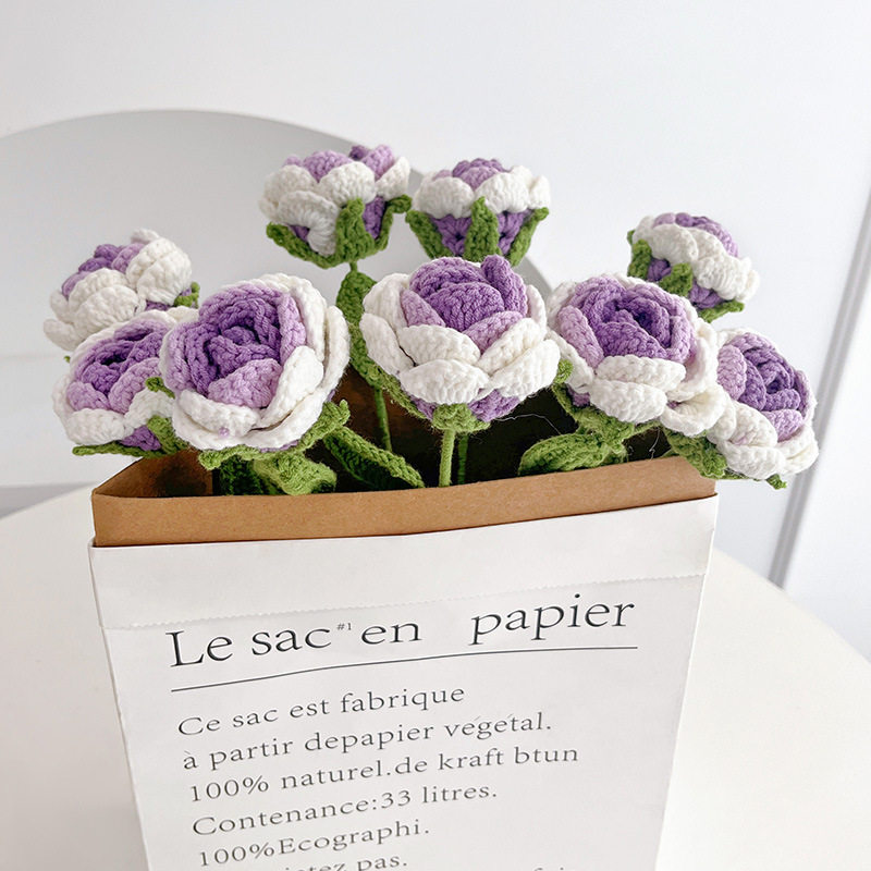 520情人节送女友手工编织玫瑰花束diy毛线材料包钩织手捧花成品