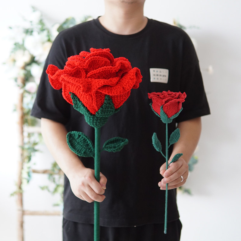 520情人节送女友手工编织玫瑰花束diy毛线材料包钩织手捧花成品