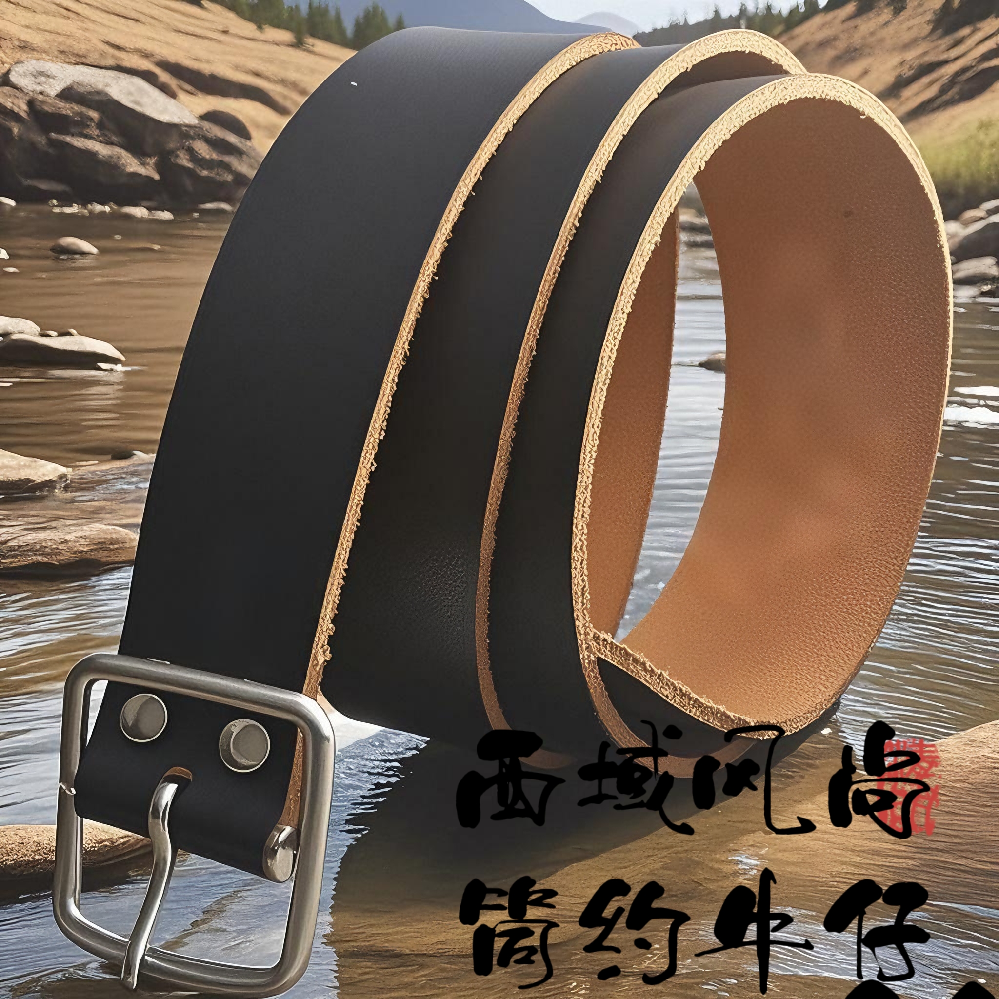 100%正宗手工纯皮真牛皮带电工牛仔裤带条带孔腰带男复古针扣打孔 - 图1