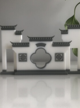 微缩马头墙中式花窗桌面摆件