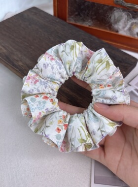 手作油画小碎花法式大肠发圈田园风甜美温柔双层发圈纯棉发绳头花