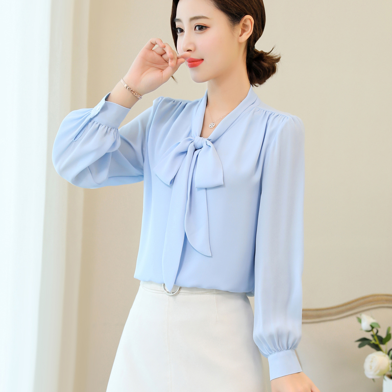 漫娜儿旗舰店漫娜儿夏季新款雪纺衬衫女装韩范蝴蝶结气质上衣时尚显瘦衬衣3