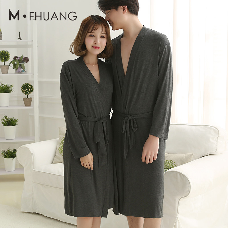 春秋情侣连体性感莫代尔纯棉男睡袍 美凤凰睡袍/浴袍