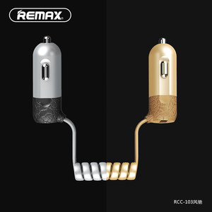 remax 带数据线点烟器车充安卓vivo oppo苹果7 iPhone8 Plus 6S手机USB车载充电器伸缩收缩弹簧线二合一Max
