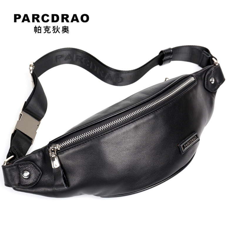 腰包男休闲手机包头层牛皮潮斜挎包 帕克狄奥男士包袋