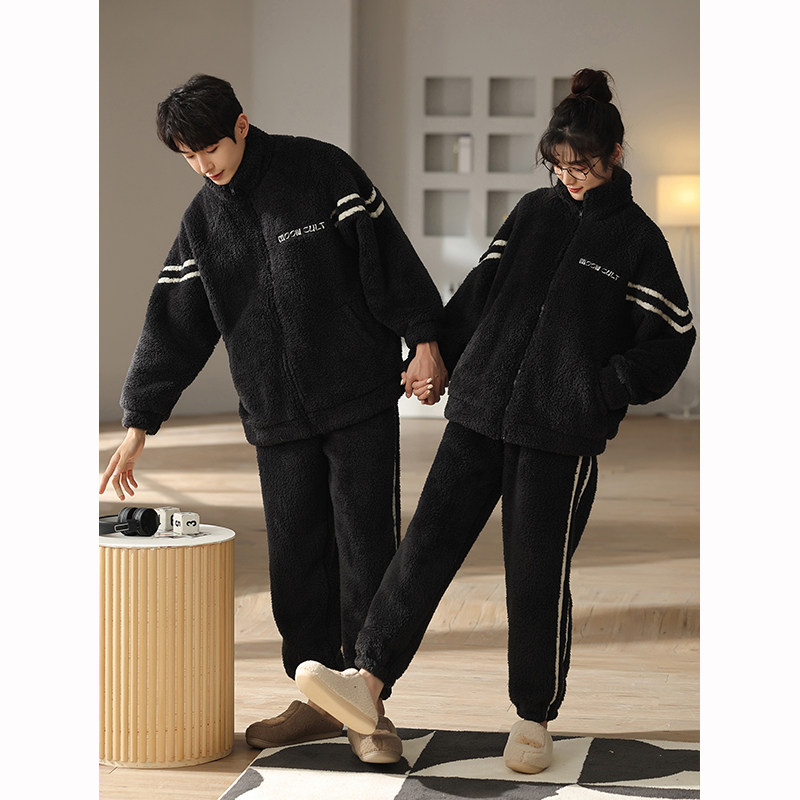 情侣秋冬珊瑚绒休闲拉链高领睡衣 康汝雅睡衣/家居服套装