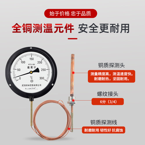 压力式温度计测油温水温工业锅炉蒸汽油温高精度指针温度表WTQ280 - 图0