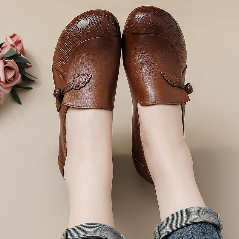 头层牛皮粗跟女士皮鞋复古民族风单鞋高跟鞋子女真皮中老年妈妈鞋,淘宝优惠券,粉丝福利购,淘宝优惠卷