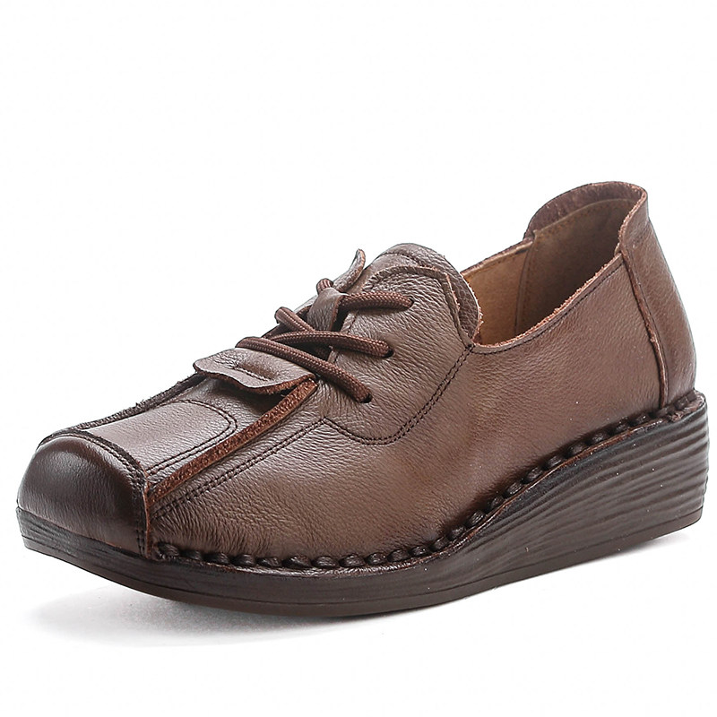 头层牛皮厚底坡跟软底防滑妈妈鞋春秋款真皮皮鞋女牛筋底复古单鞋,淘宝优惠券,粉丝福利购,淘宝优惠卷