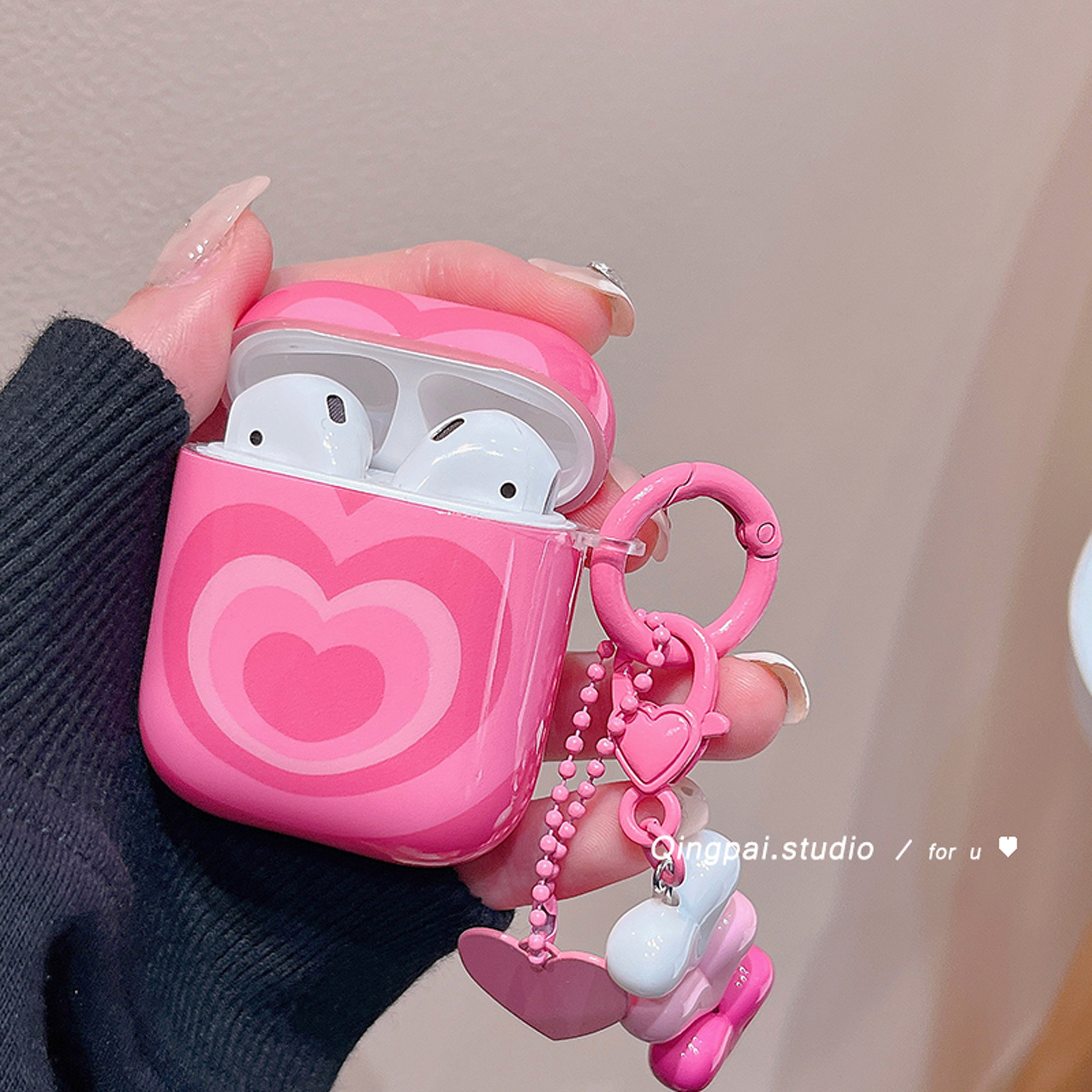轻派适用airpodspro2代甜酷辣粉色渐变爱心airpods3/4保护壳2耳机套三代苹果无线蓝牙耳机包带吊坠软壳保护套,淘宝优惠券,粉丝福利购,淘宝优惠卷