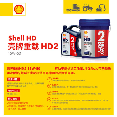 壳牌柴油机油 重载HD2 15W-50 柴油汽车发动机润滑油 CF-4 4L包邮 - 图0