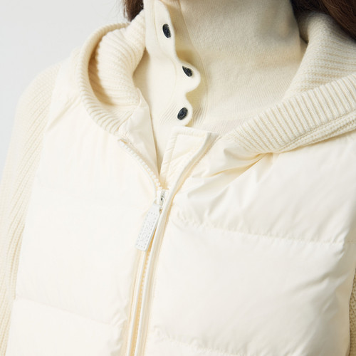 【90鹅绒+绵羊毛】PRICH时尚连帽拼接针织绗线羽绒服2025冬新款女 - 图0