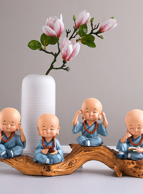 小和尚沙弥电视柜新中式风摆件