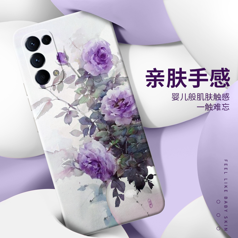 丙烯花卉适用oppoReno5手机壳reno5pro新款硅胶oppo全包防摔opopreno女por保护套opporone男opreno春天壳rneo-图1