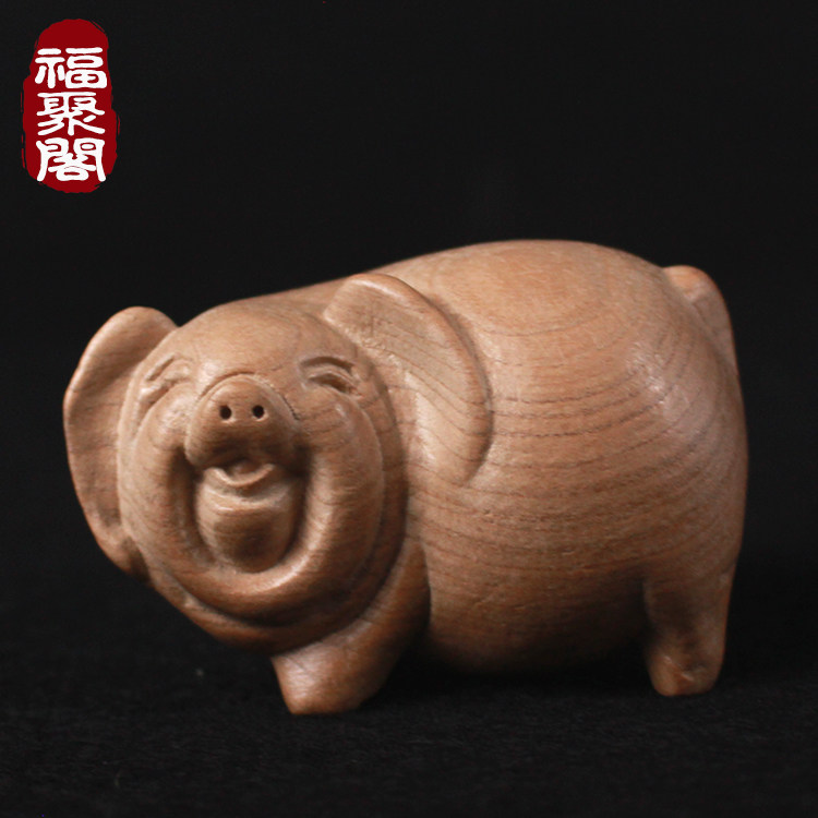 桃木猪摆件十二生肖猪实木仿真木质幸运小饰品吉祥物木雕原木发财