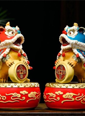 醒狮献瑞居家玄关办公室铜摆件