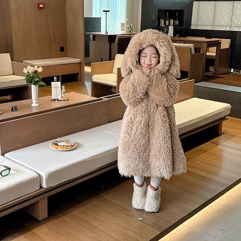 小女孩毛毛绒外套长耳小兔子款女童长款大衣家居服可爱厚实秋冬款,淘宝优惠券,粉丝福利购,淘宝优惠卷