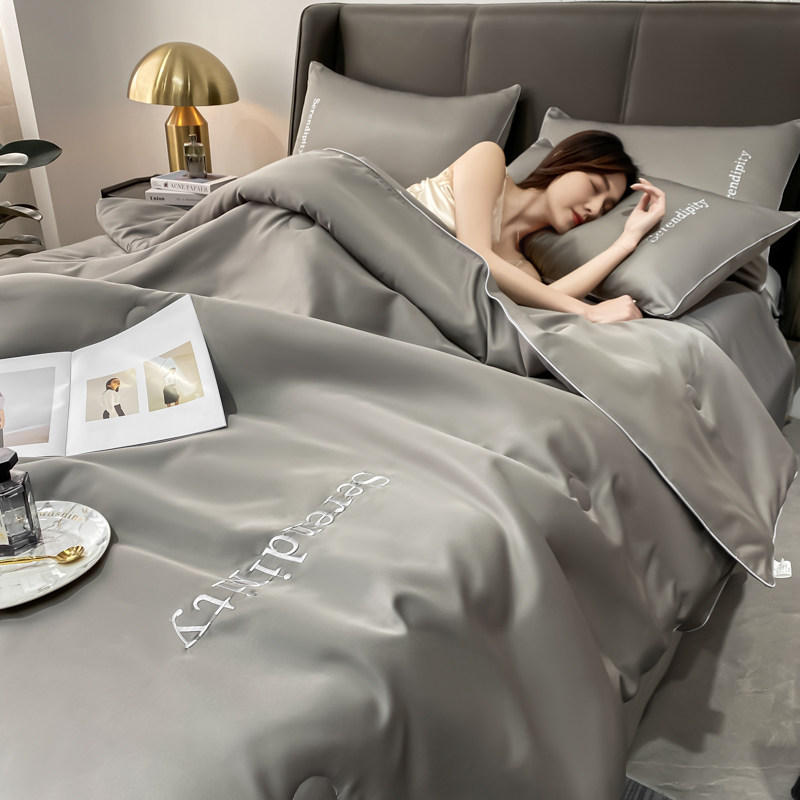 大豆纤维冰丝四件套可水洗天薄被子 艾云化纤被