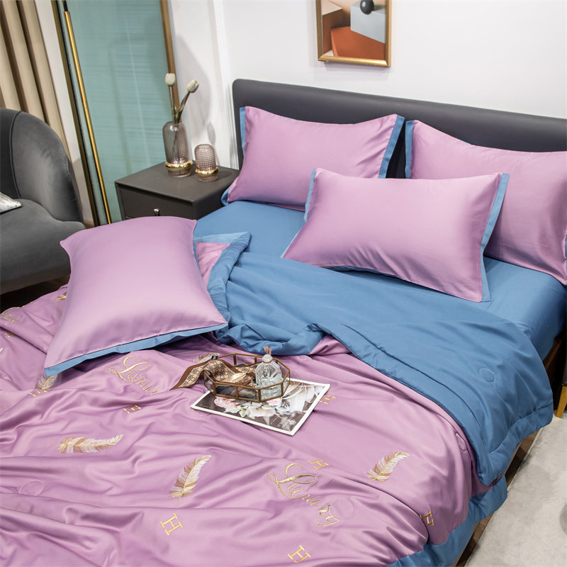 可水洗四件套夏季冰丝单双人薄被子 艾云化纤被