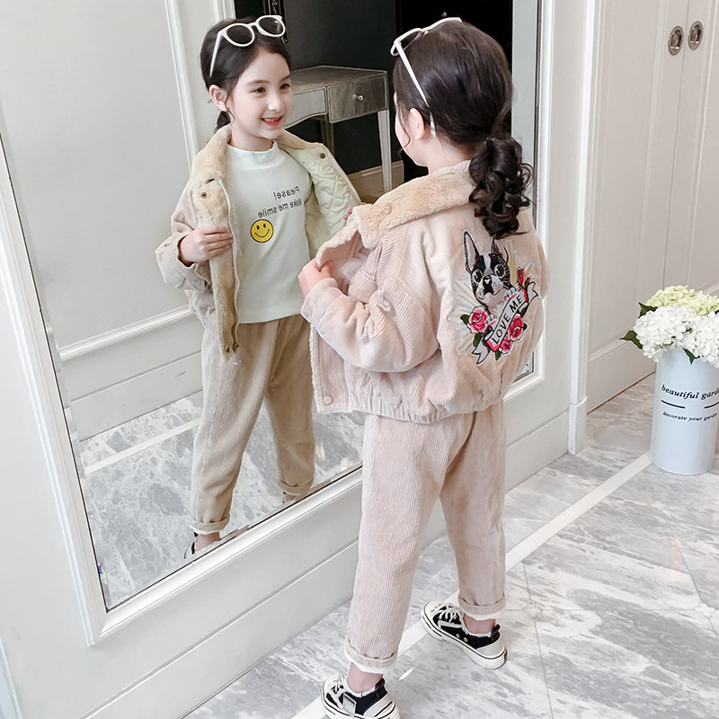 女童套装冬装2020新款潮儿童加绒 黑尼木木套装