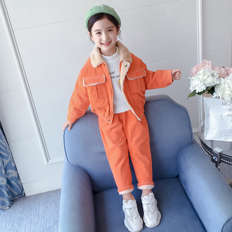 女童套装冬装2020新款潮儿童加绒 黑尼木木套装