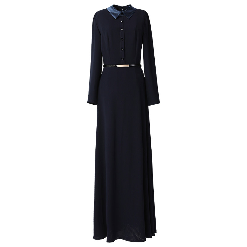 藏蓝色2021秋季新款收腰气质连衣裙 婧涵服饰连衣裙