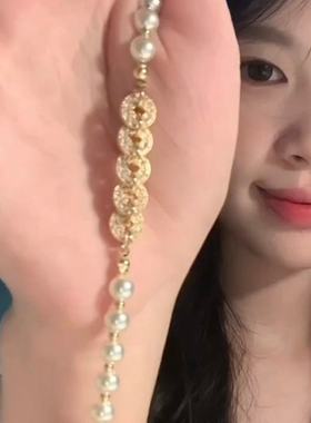 新中式手链珍珠锆石铜钱