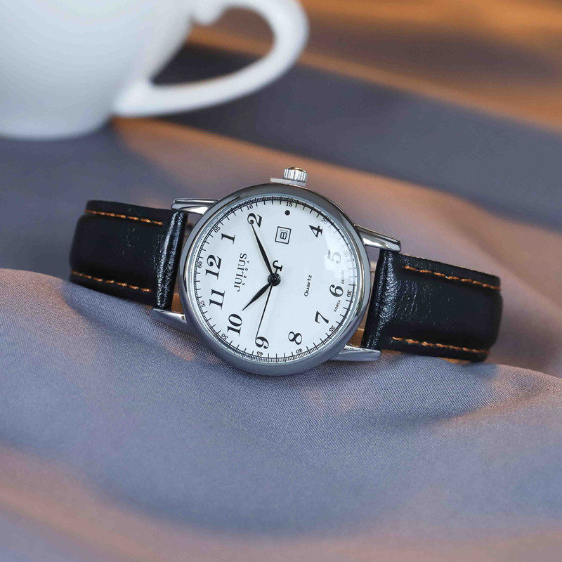 正品聚利时真皮带学生手表女时尚复古石英女表防水数字刻度时装表 - 图0