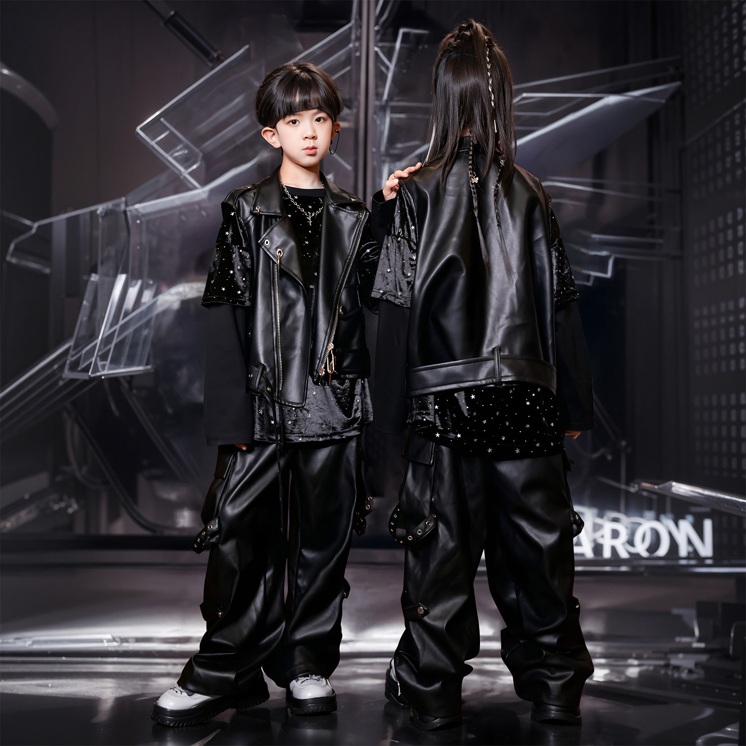 架子鼓演出服男童酷炫街舞儿童潮服新款爵士舞女童嘻哈风皮衣外套,淘宝优惠券,粉丝福利购,淘宝优惠卷