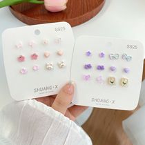 925 Silver Needle Fresh Color Ensemble Young Girl Hearts Week Ear Nails New Wave Cute Sweet And Sweet 100 Hitch Student Suit Ear Accessories