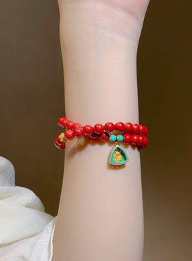 新春高含量朱砂手串搭绿度母6mm双圈含量95%紫金砂手链帝王砂女款