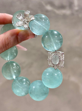 冰川蓝透冰天然湖水蓝萤石水晶串珠花朵手链蓝宝石手串薄荷慢波绿