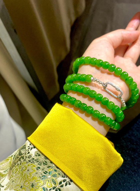 天然俄罗斯和田碧玉老型珠菠菜绿项链阳绿万能链百搭吊坠毛衣链女