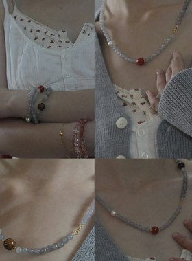 且末糖女和田玉烟紫项链多宝手串