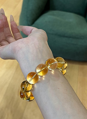 暴富天然黄水晶大颗粒女手链吸金水晶转运珠天然招财财运聚财手串