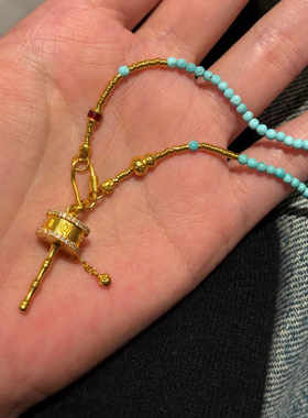 新中式天然高瓷湖北绿松石小米珠串珠手链毛衣链古法金万能链女款