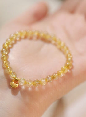 金盏新中式富贵串珠手链天然暴富黄发晶金发晶水晶手串古法小胖福