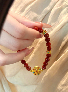 原创八宝罗盘天然红玛瑙手串本命年聚财转运珠手链生日礼物清新女