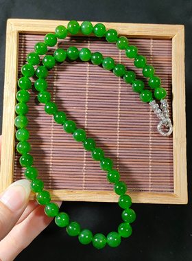 天然和田碧玉项链万能链吊坠扣阳绿老料菠菜绿圆珠锁骨链女毛衣链