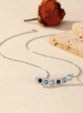 摩典S925纯银渐变色闪钻轻奢项链
