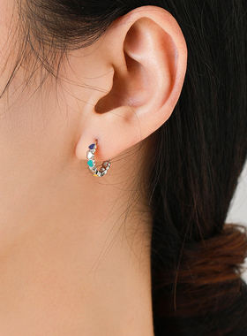 纯银彩虹滴胶小众通勤风耳饰耳环