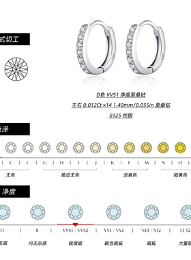 摩典莫桑钻925银排钻小众耳圈女